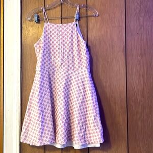 Pink and white patterned mini dress